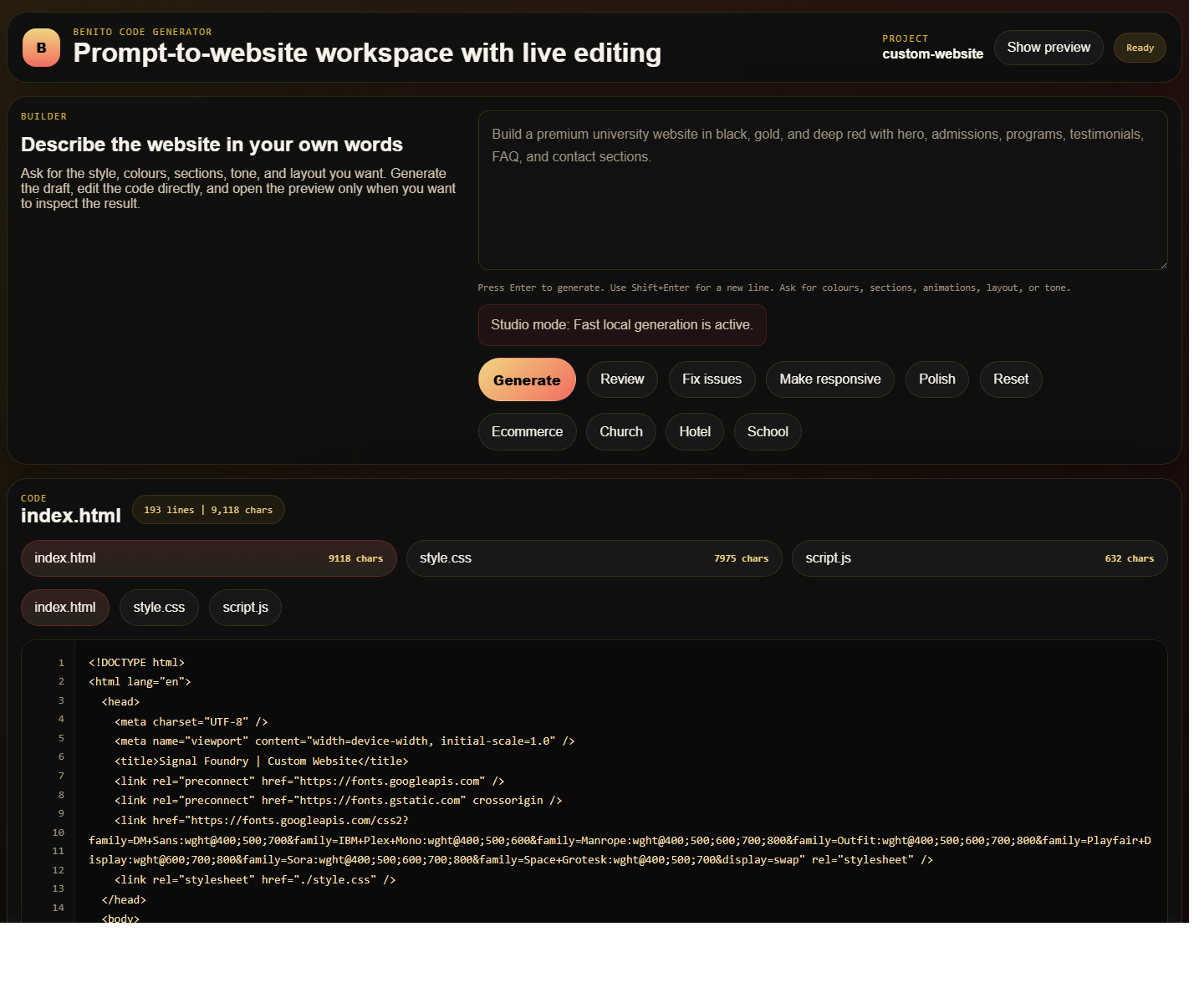 Workspace editor view